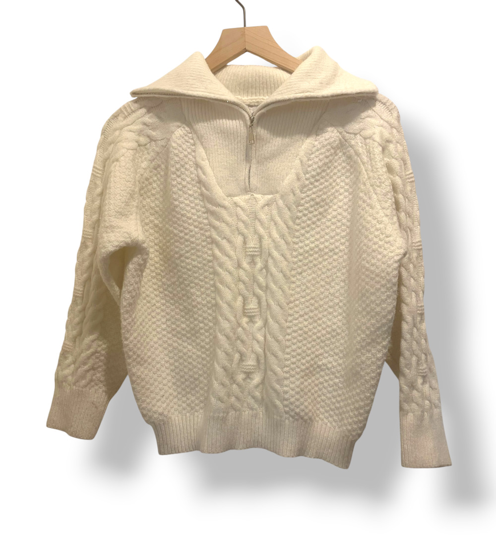 Petal & Pup Cream Cable Knit Quarter Zip Sweater Size M Ski Chalet Après Ski